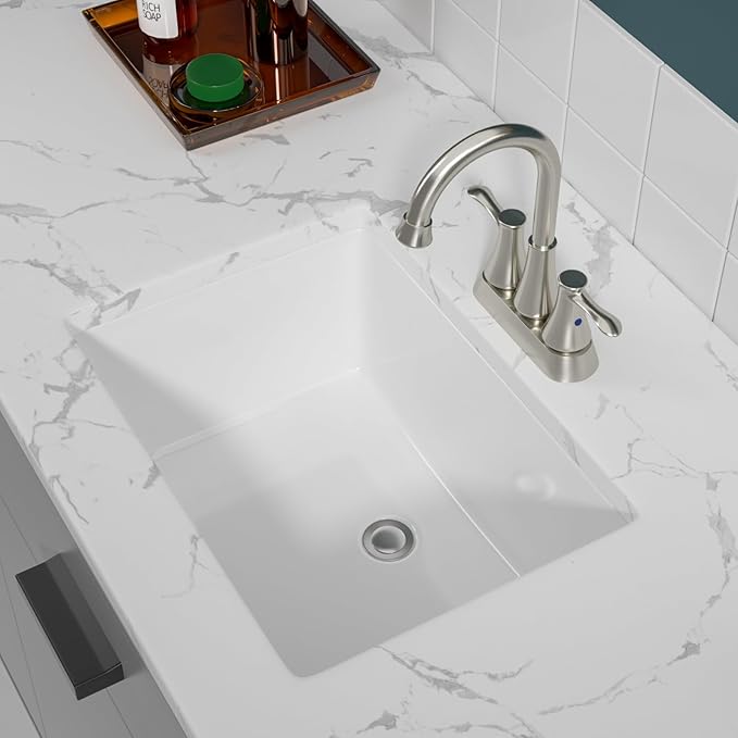 Sarlai Undermount Rectangular Vessel Sink - 20 x 14.5 inch Modern White Ceramic Art Basin with Overflow