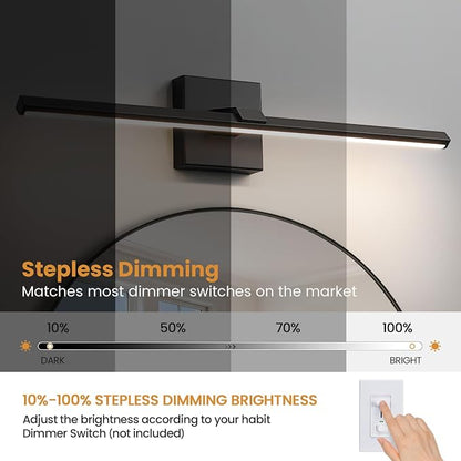 Black Bathroom Vanity Light 24 Inch Modern Bathroom Light Fixtures Over Mirror 18W Dimmable 5CCT LED Vanity Light Bar for Bathroom Mirror Cabinets Bedroom