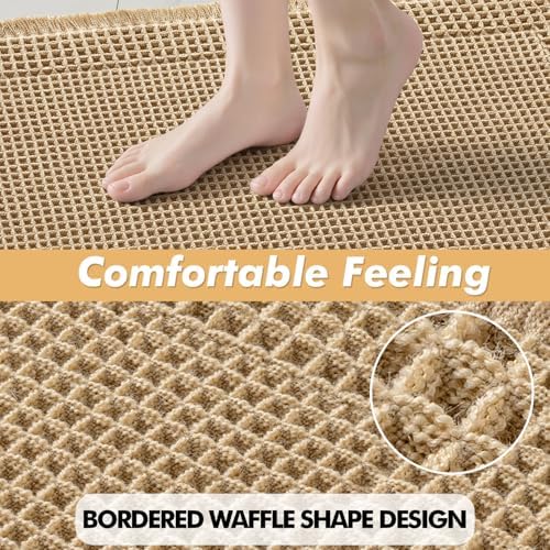 MIULEE Set of 2 Waffle Bathroom Rugs Bordered Mat Brown 17"x24"+18"x30"