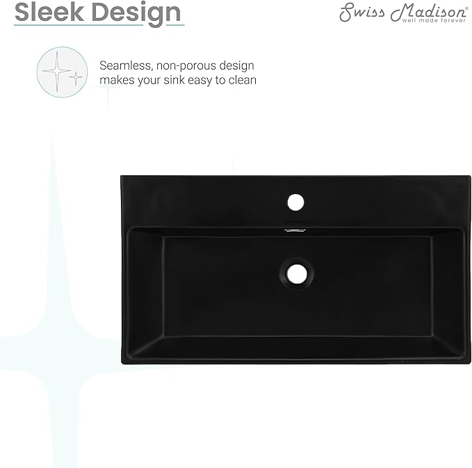 Swiss Madison Claire 30” Rectangle Wall-Mount Bathroom Sink in Matte Black