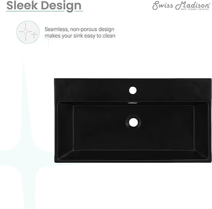 Swiss Madison Claire 30” Rectangle Wall-Mount Bathroom Sink in Matte Black