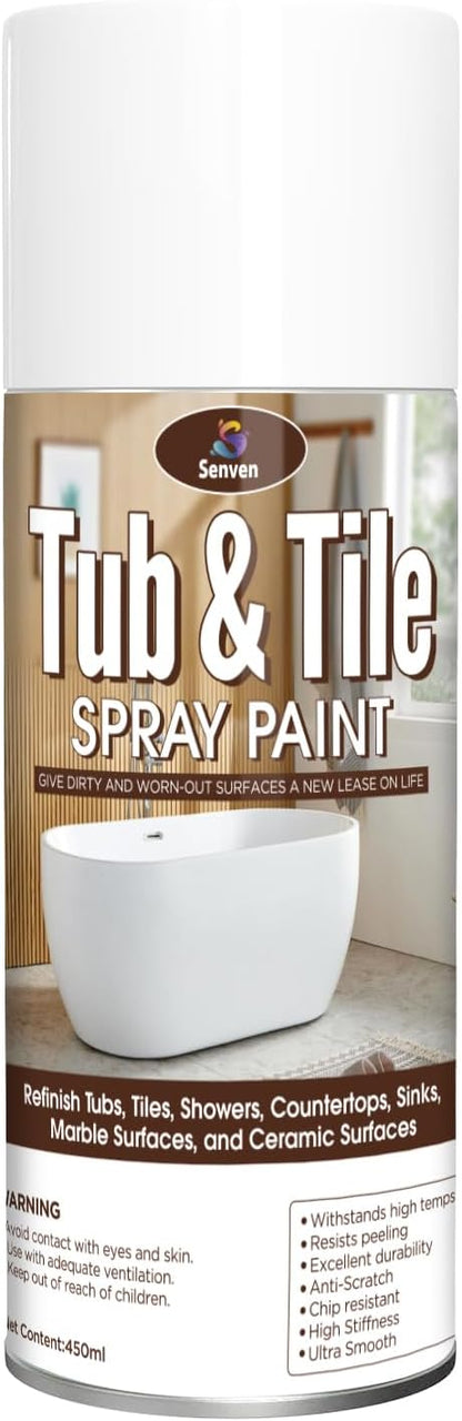 Tile Paint, White Tub and Tile Refinishing Spray Paint Waterproof White Spray Tile Paint Bathtub Refinishing Kit for Tiles Ceramic Porcelain Fiberglass Bathroom Walls Bathtubs Sinks Countertop Toilets