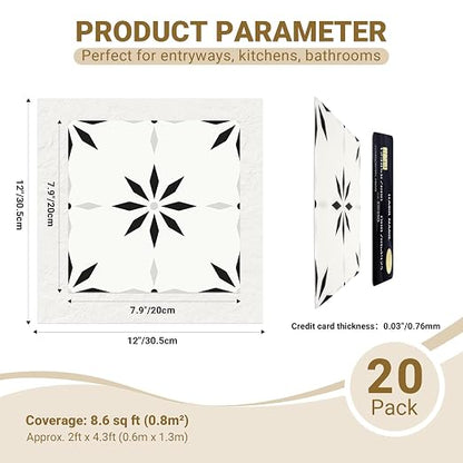 Peel and Stick Floor Tile, 7.9"x7.9" Vinyl Flooring for Bathroom Kitchen, Waterproof Non-Slip Durable Self-Adhesive Easy DIY Removable