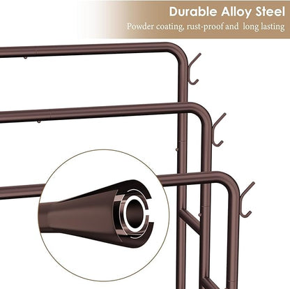 Kayfia 40" Tall Free Standing Towel Racks for Bathroom, 3 Tier Blanket Rack with 2 Storage Baskets & 6 Hooks, Towel Rack Stand for Large Bath Towels, Metal Blanket Ladder Holder for Bedroom (Bronze)