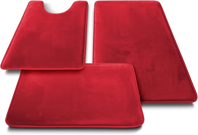 Clara Clark 2 Piece Bathroom Rugs Bath Mat Set, Velvet Memory Foam Bath Mats for Bathroom - Non-Slip, PVC Backing Bath Rugs, Washable - Dries Quickly, Burgundy