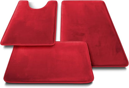 Clara Clark 2 Piece Bathroom Rugs Bath Mat Set, Velvet Memory Foam Bath Mats for Bathroom - Non-Slip, PVC Backing Bath Rugs, Washable - Dries Quickly, Burgundy