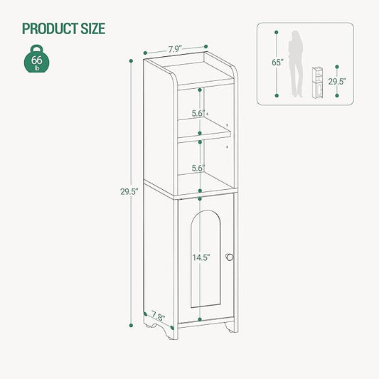 Bathroom Storage Cabinet, Corner Floor Cabinet with Doors and Adjustable Shelf, Narrow Toilet Paper Cabinets, Bathroom Organizer for Small Spaces, Black, BC19704X