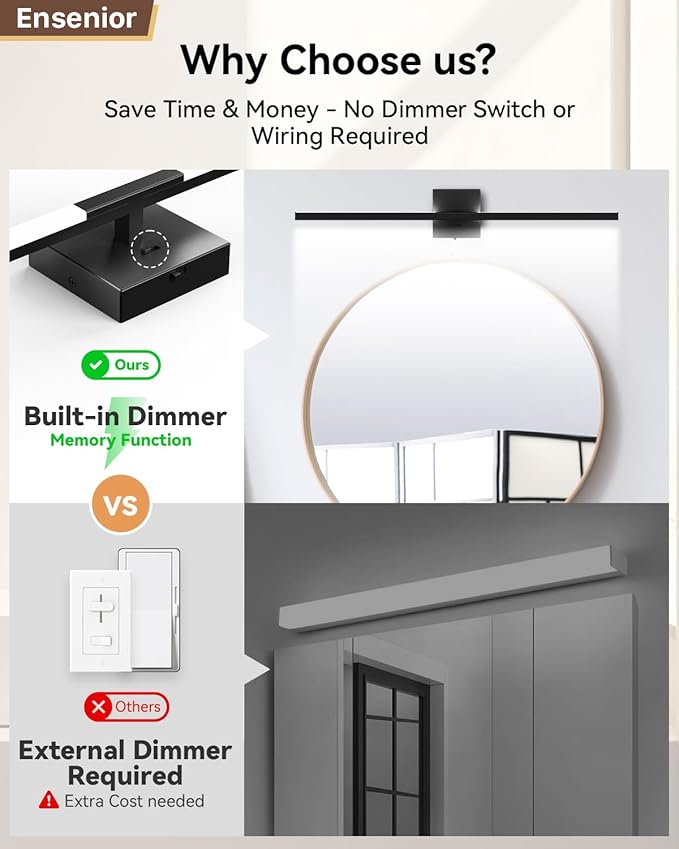Ensenior Modern Bathroom Vanity Light 32 inch, Built-in Dimmer, 18.5W Dimmable 5CCT Led Bath Lights, Black Bar Vanity Light for Bathroom Mirror Cabinets Bedroom-FCC & ETL Certificated