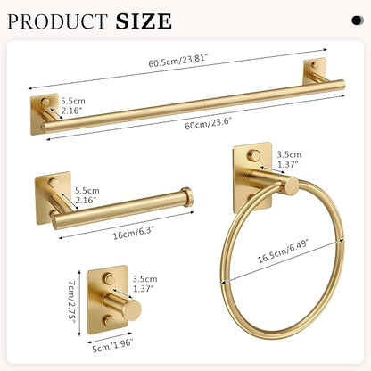 5 Pieces Bathroom Hardware Accessories Set Brushed Gold Towel Bar Set Stainless Steel Towel Racks for Bathroom,Wall-Mounted 23.6 inch