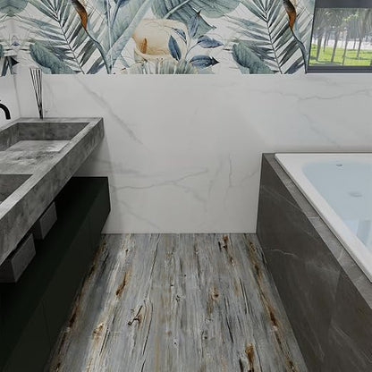 Wood Grain Peel and Stick Floor Tiles, 11.8" W × 394" L, Tide‑Washed | Soft wood‑look finish, Good for renters and DIY users, Non‑slip texture, Waterproof, Budget‑friendly option, Easy to use