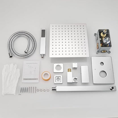 Polished Chrome Shower System 10 Inch Bathroom Luxury Rain Mixer Shower Combo Set Wall Mounted Rainfall Shower Head and Handheld System Shower Faucet Rough-in Valve Body and Trim Kit