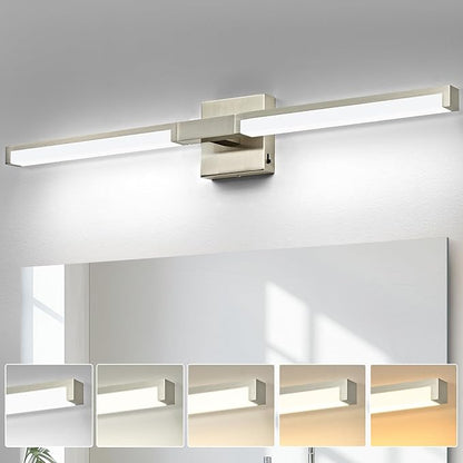OKELI 32 Inch Bathroom Light Fixtures, Modern Brushed Nickel Vanity Light Over Mirror for Bathroom, 16W 5CCT Diammable Bar Wall Light