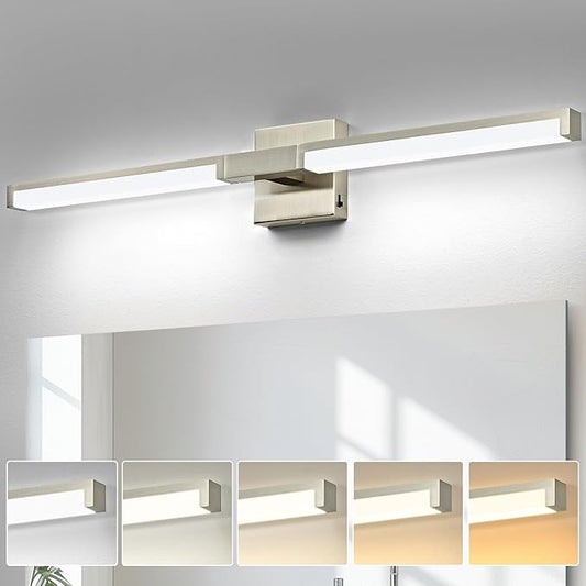 OKELI 32 Inch Bathroom Light Fixtures, Modern Brushed Nickel Vanity Light Over Mirror for Bathroom, 16W 5CCT Diammable Bar Wall Light