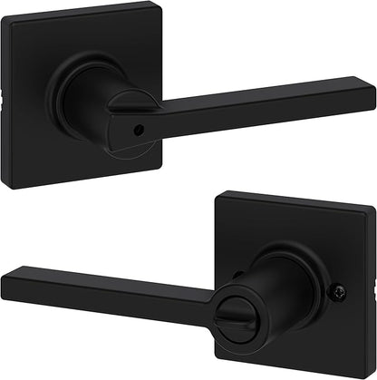 Kwikset Casey Hallway Passage and Bed/Bath Privacy Door Handle 6 Pack, 3 Passage Levers and 3 Privacy Levers, Matte Black Reversible Interior Handles, with Microban
