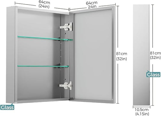 24 x 32 Inch Bathroom Medicine Cabinet with Mirror, Medicine Cabinet Mirror, Bathroom Mirror with Storage with 2 Adjustable Shelves, Assembly Required, Support Recessed or Surface Mount