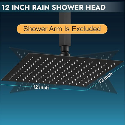 Midanya Square Rain Shower Head,High Pressure,Matte Black 12 Inch | 360°Swivel,Ceiling or Wall Mount,Waterfall Full Body Coverage,Bathroom Remodel,Stainless Steel Large Rainfall Shower Head