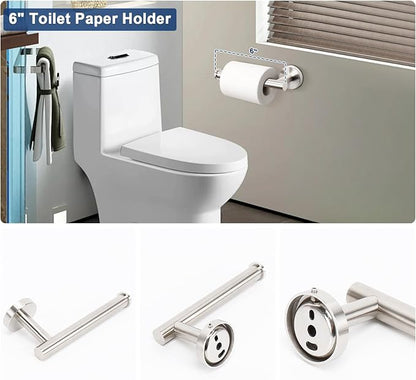 NearMoon 5 Pieces Bathroom Hardware Set SUS304 Thicken Stainless Steel-Towel Rack Kit Include 24" Towel Rod +Bath Towel Ring +Toilet Paper Holder +2 Robe Towel Hooks Bath Accessories (Nickel)