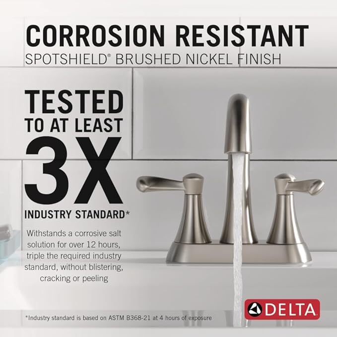 Delta Faucet Esato Centerset Bathroom Faucet Brushed Nickel, Bathroom Sink Faucet, Drain Assembly Included, SpotShield Brushed Nickel 25897LF-SP