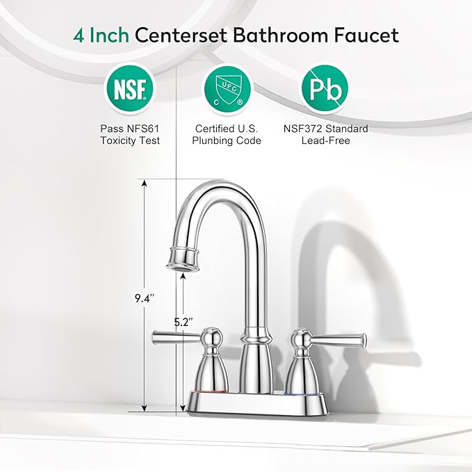 CREA 4 Inch Centerset Bathroom Faucet 2 or 3 Hole,Double Handle Bathroom Faucets with Pop Up Drain/ 360° Swivel Chrome Vanity Basin Mix Tap
