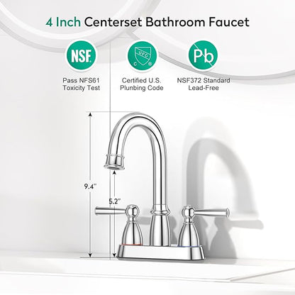 CREA 4 Inch Centerset Bathroom Faucet 2 or 3 Hole,Double Handle Bathroom Faucets with Pop Up Drain/ 360° Swivel Chrome Vanity Basin Mix Tap