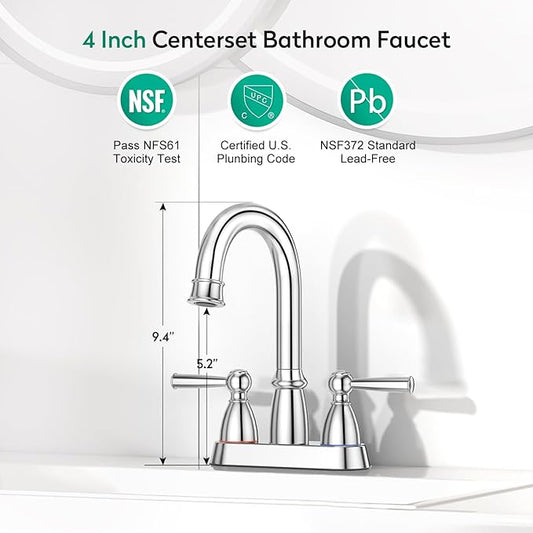 CREA 4 Inch Centerset Bathroom Faucet 2 or 3 Hole,Double Handle Bathroom Faucets with Pop Up Drain/ 360° Swivel Chrome Vanity Basin Mix Tap