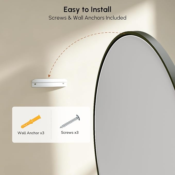 Black Oval Bathroom Mirror 20x28 Inch | Vanity Wall Mirror, Crystal-Clear HD Glass, Rust-Proof Aluminum Frame, Inner-Curved Decor for Bedroom, Entryway Renovation