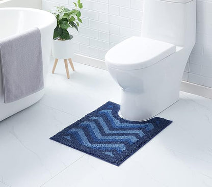 Hearth & Harbor Bathroom Rugs, Shaggy Plush Bath Mat, Ultra Soft Non Slip Backing Rubber, Chevron Design Bath Rug, Blue, 20 x 24 Inch