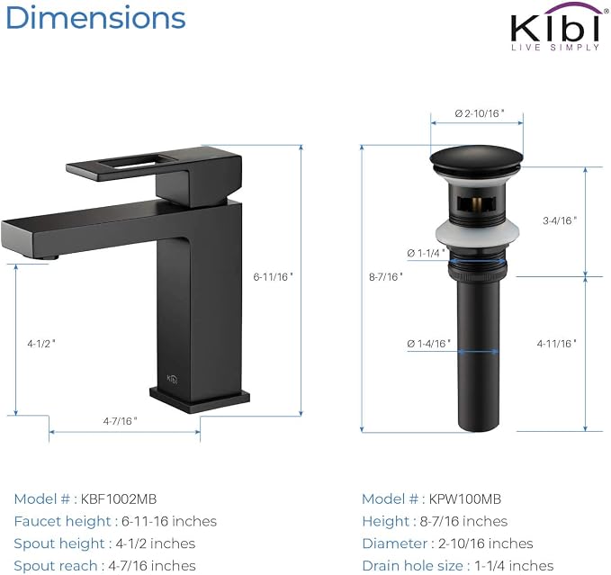 Matte Black Bathroom Sink Faucet - Solid Brass Single Handle with Pop-Up Drain | High Arc Cubic Spout Lavatory Faucet, Corrosion-Resistant, Easy DIY Install (KBF1002)