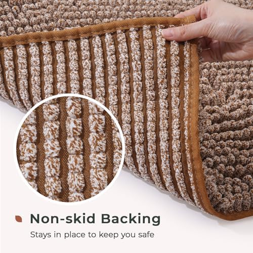 FRESHMINT Chenille Bath Rugs Extra Soft and Absorbent Microfiber Shag Rug, Non-Slip Runner Carpet for Tub Bathroom Shower Mat, Machine-Washable Durable Thick Area Rugs (Caramel Heather, 32" x 20")