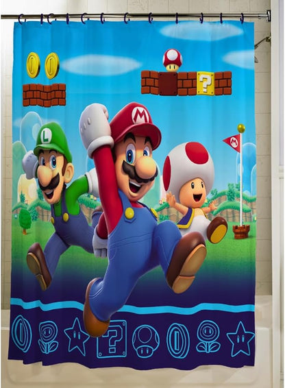 Super Mario 13-Piece Shower Curtain Set, 72 x 72 Inch Fabric Curtain with Hooks, Bathroom Decor, Machine Washable, (100% Officially Licensed Product) by Franco Collectibles