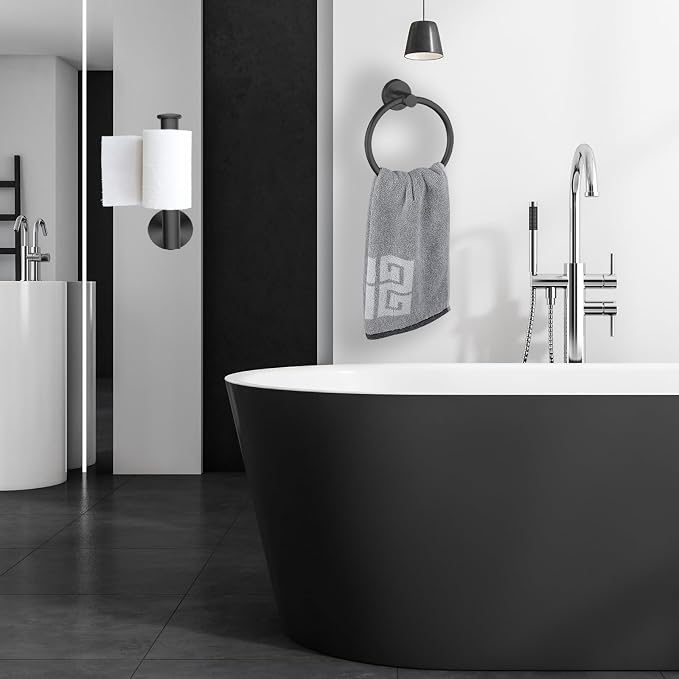 Black Bathroom Hardware Set, Towel Ring & Toilet Paper Holder, Stainless Steel SUS304, Hand Towel Hanger & Toilet Roll Holder, Sturdy Bathroom Accessories for Home or Kitchen