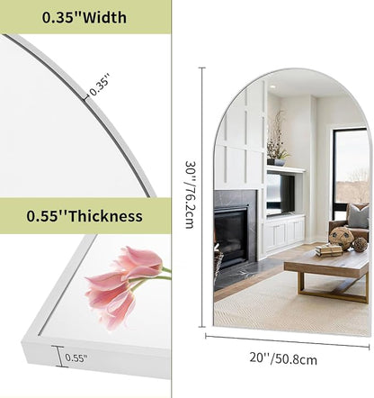 BEAUTYPEAK 20"x30" Arch Bathroom Wall Mirror, Silver | Wall Mounted Vanity Metal Frame Mirror for Bedroom, Entryway, Living Room, Fireplace