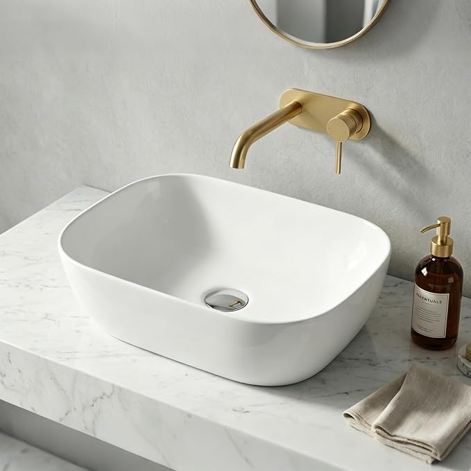 NUESTRA VIDA 18.1"x13" Bathroom Vessel Sink, White Ceramic Sink Bowl Above Counter, Vanity Sink, Lavatory Wash Basin
