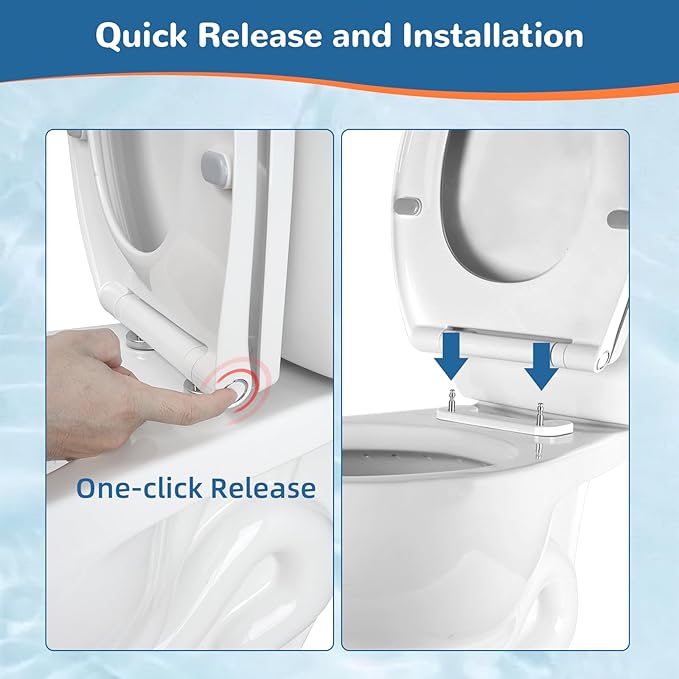Universal Toilet Seat Elongated with Soft Close Cover, Oval Toilet Seat Replacement with Toilet Bolts Hinge and Bumpers, Compatible with Kohler, American Standard, TOTO, One-click Release, White