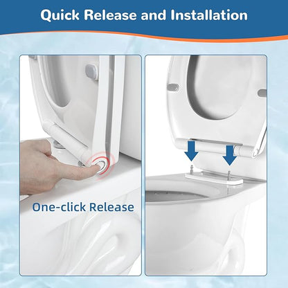 Universal Toilet Seat Elongated with Soft Close Cover, Oval Toilet Seat Replacement with Toilet Bolts Hinge and Bumpers, Compatible with Kohler, American Standard, TOTO, One-click Release, White