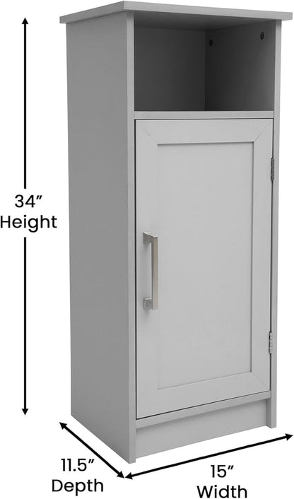 Flash Furniture Vega Bathroom Storage Cabinet Organizer with Magnetic Closure Door, in-Cabinet Adjustable Shelf, Upper Open Shelf, Gray