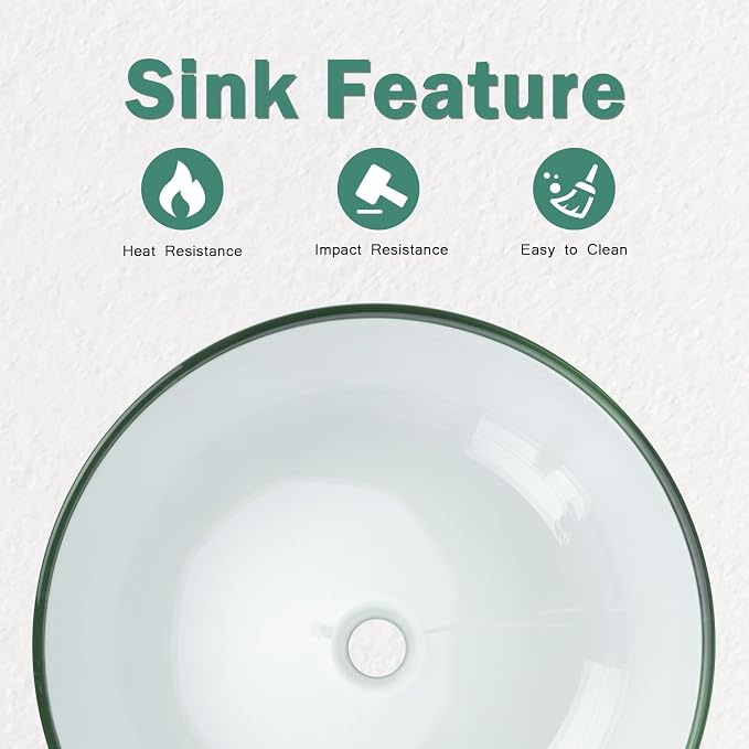 Design Vessel Sink Bathroom Sink above counter Small Vessel Sink Bathroom Sink Bowl Countertop Modern Sinks with faucet and drain combo 16.5" Round Transparent New