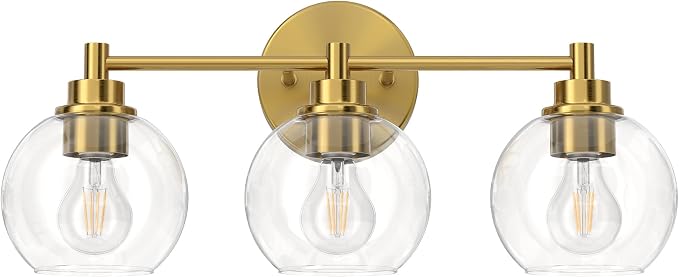 VONLUCE 3 Light Bathroom Vanity Light Fixtures, Gold Finish | Globe Glass Shades, E26 Sockets, Easy to install, Vanity Lights for Bedroom Hallway Living Room