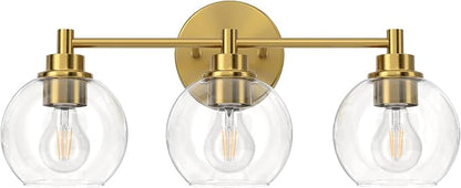VONLUCE 3 Light Bathroom Vanity Light Fixtures, Gold Finish | Globe Glass Shades, E26 Sockets, Easy to install, Vanity Lights for Bedroom Hallway Living Room