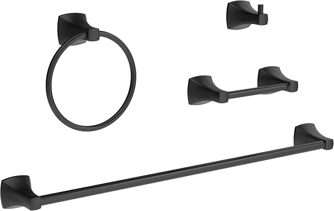 4 Pieces Bathroom Hardware Accessories Set Towel Bar Towel Holder Robe Hook Toilet Paper Holder Stainless Steel and Zinc Alloy Wall Mount