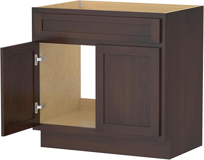 Vanity Art 30 Inch Double Shutter Door Bathroom Vanity Base Cabinet with Soft Closing Shaker Drawer, Strudy Floor Mount Storage Cabinet Organizer for Bedroom, Living Room, Kitchen, VA4030-B