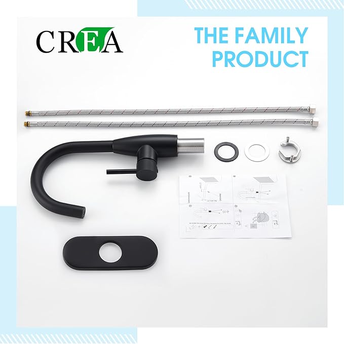 CREA Bar Sink Faucet, Sink Faucets Single Hole Black for Bathroom Kitchen Campers with Deck Plate Prep Wet Utility Small Mini Outdoor Vessel Farmhouse Vanity Lavatory