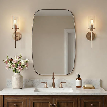 24X40 Inch Brushed Champagne Bronze Oblong Bathroom Mirror | Stainless Steel Metal Frame, HD Glass, Bathroom Vanity Mirror for Over Sink, Modern Design Wall Mounted, MDF Backboard