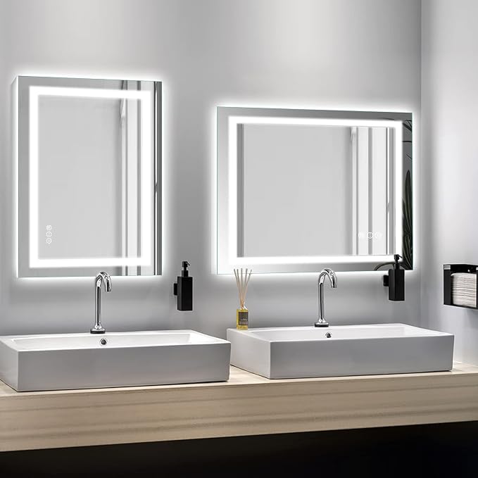 LED Bathroom Mirror 48"X36" with Front Light and Backlit | Stepless Dimmable, Anti-Fog, Shatter-Proof, HD Reflection, Memory, 3 Colors Lighting, UL Listed (Horizontal/Vertical).