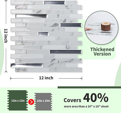 LONGKING 10-Sheet Extra Thick Peel and Stick Backsplash Tiles, Waterproof Kitchen Backsplash Peel and Stick Tile, Self-Adhesive Backsplash for Kitchen, Gray Marble | Peel and stick backsplash, self-adhesive wall tile, Gray Marble, extra thick, waterpro...
