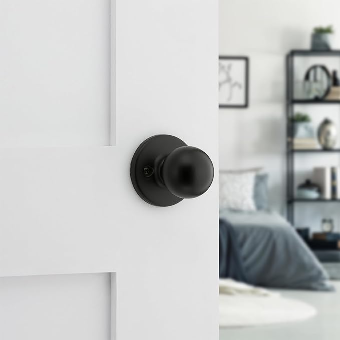 Kwikset Polo Interior Passage Door Knob, Handle for Closet and Hallway Doors, Non-Locking Doorknob in Matte Black, with Microban Protection