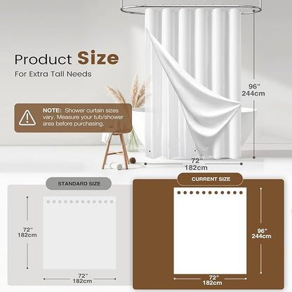 BTTN 3 in 1 Shower Curtain with Clear Liner - 72x96 Extra Long Linen Textured Cloth Shower Curtain Set with Plastic Hook, Large Decorative Weighted Waterproof Shower Curtain for Bathroom, White