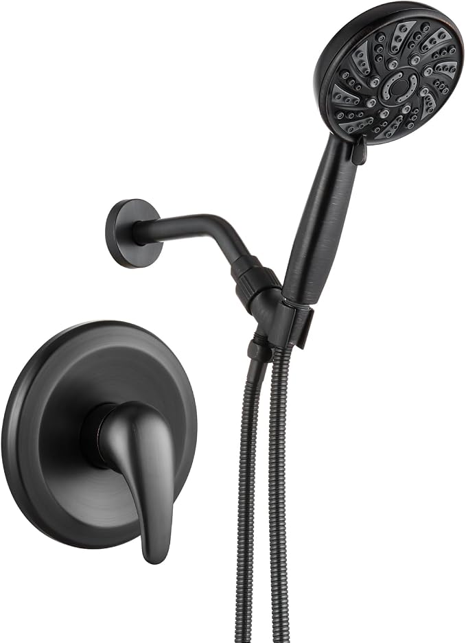 gotonovo Shower Faucet Set with Valve Kit 6 Mode Handheld Oil Rubbed Bronze | Bathroom Shower Head and Handle Set,6 Modes ABS Handheld Spray,Pressure Balance Valve and Trim Kit Complete,Single-Handle