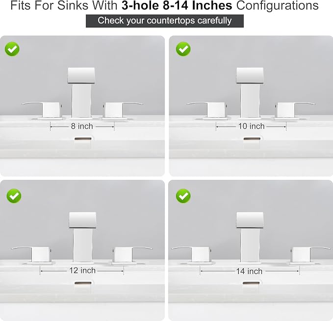 8 Inch Waterfall Bathroom Faucets for Sink 3 Hole - Chrome Bathroom Faucet with Pop-up Drain, Widespread Bathroom Sink Faucet 2-Handles, Patent No. : US D967,340 S