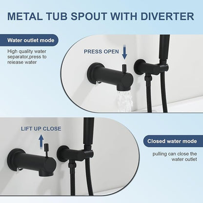 Taplong Black Bathtub Shower Faucet Set with slide bar Shower System with Tub Spout,8 Setting Handheld with ON/OFF Pause Switch, Tub Shower Faucet Kit for Bathroom-TP049B